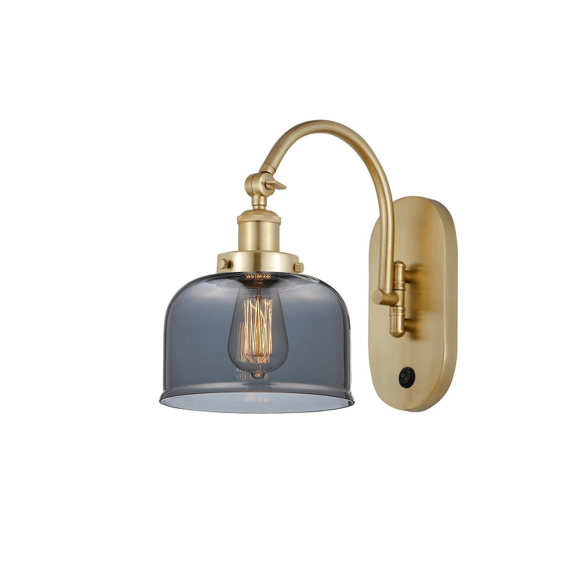 Innovations Bell 8in 1-Light Swing Arm Lamp | Industrial Farmhouse Satin Gold Steel and Light Smoke Glass | Bedroom Reading & | Model 918-1W-SG-G73-LED
