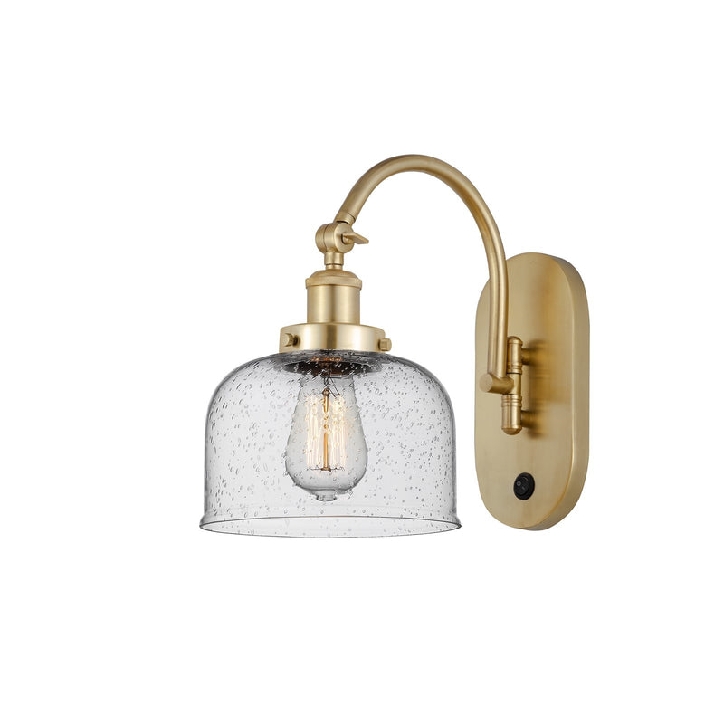 Innovations Bell 8in 1-Light Swing Arm Lamp | Industrial Satin Gold Steel and Seedy Glass | Bedroom & Living Room Reading Light | Model 918-1W-SG-G74