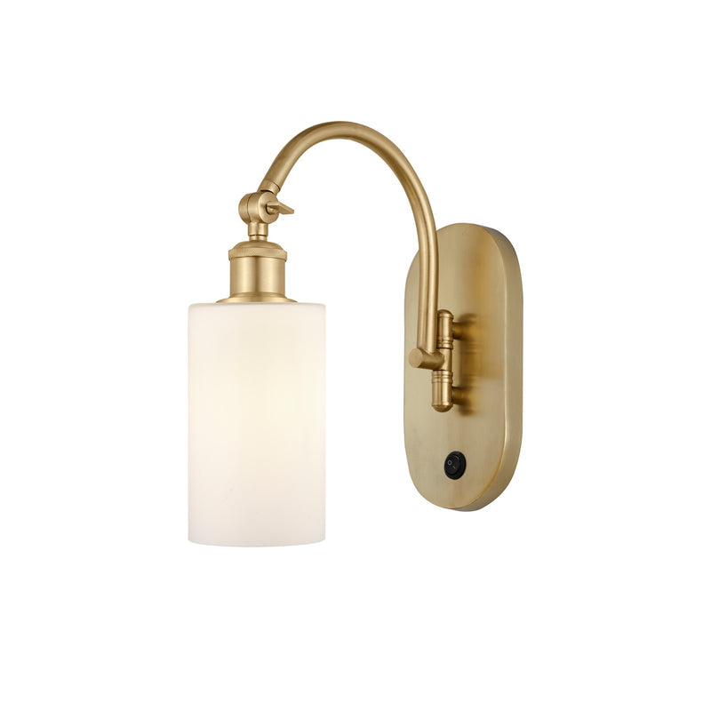 Innovations Clymer 1-Light Wall Sconce | Industrial Satin Gold Steel and Matte White Glass | Bathroom & Hallway Accent | Model 918-1W-SG-G801