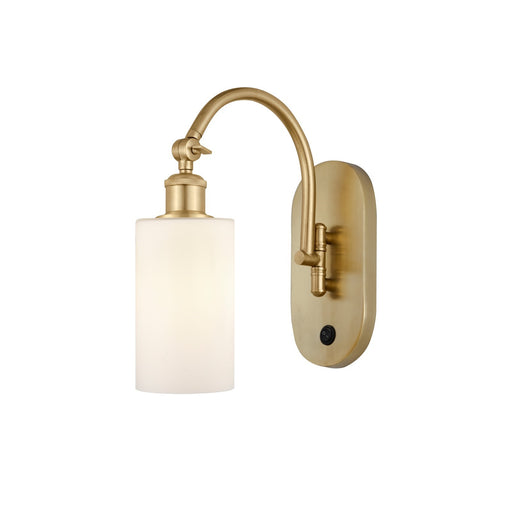 Innovations Clymer 1-Light Wall Sconce | Industrial Satin Gold Steel and Matte White Glass | Bathroom & Hallway Accent | Model 918-1W-SG-G801