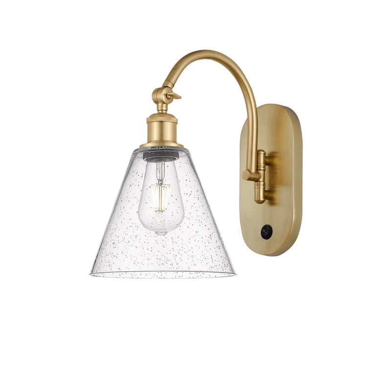 Innovations Berkshire Glass 8in 1-Light Wall Sconce | Industrial Satin Gold Steel and Seedy Glass | Hallway & Bedroom Accent | Model 918-1W-SG-GBC-84