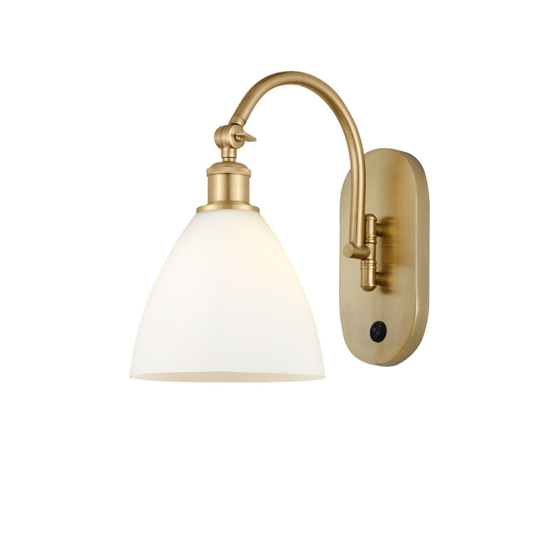 Innovations Bristol 7.5in 1-Light Wall Sconce | Industrial Satin Gold Steel and Matte White Glass | Hallway & Bedroom Accent | Model 918-1W-SG-GBD-751