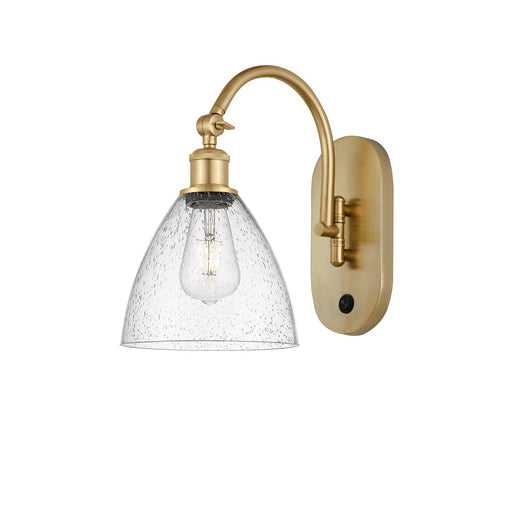 Innovations Bristol 7.5in 1-Light Wall Sconce | Industrial Satin Gold Steel and Seedy Glass | Bedroom & Hallway Accent | Model 918-1W-SG-GBD-754