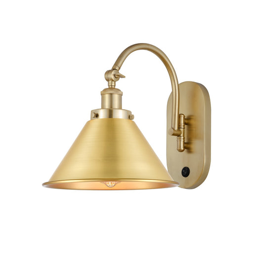 Innovations Briarcliff 10in 1-Light Swing Arm Sconce | Industrial Satin Gold Steel and Cast Brass with Satin Gold Metal Shade | Model 918-1W-SG-M10-SG-LED