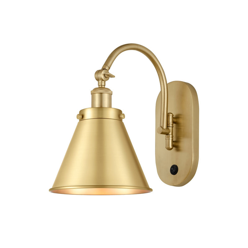 Innovations Appalachian 8in 1-Light Swing Arm Sconce | Industrial Satin Gold Steel and Cast Brass with Satin Gold Metal Shade | Model 918-1W-SG-M13-SG-LED