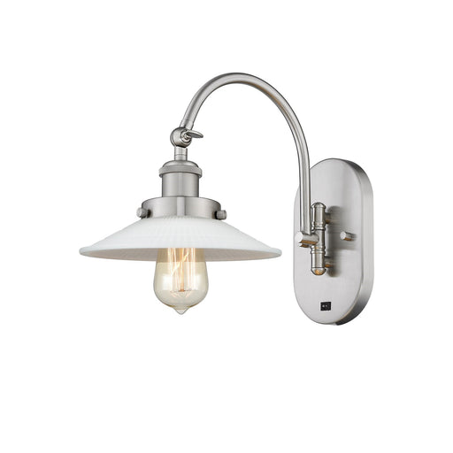 Innovations Halophane 8.5in 1-Light Swing Arm Lamp | Industrial Brushed Satin Nickel Steel and Matte White Frosted Glass | Bedroom | Model 918-1W-SN-G1