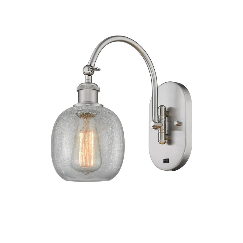 Innovations Belfast 6in 1-Light Wall Sconce | Industrial Brushed Satin Nickel and Clear Crackle Glass | Bedroom & Hallway Accent | Model 918-1W-SN-G105
