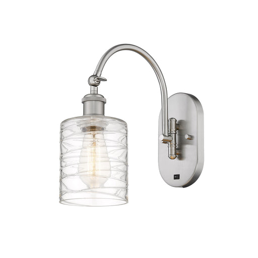 Innovations Cobbleskill 5in 1-Light Wall Sconce | Industrial Brushed Satin Nickel and Deco Swirl Glass | Bedroom & Hallway Accent | Model 918-1W-SN-G1113