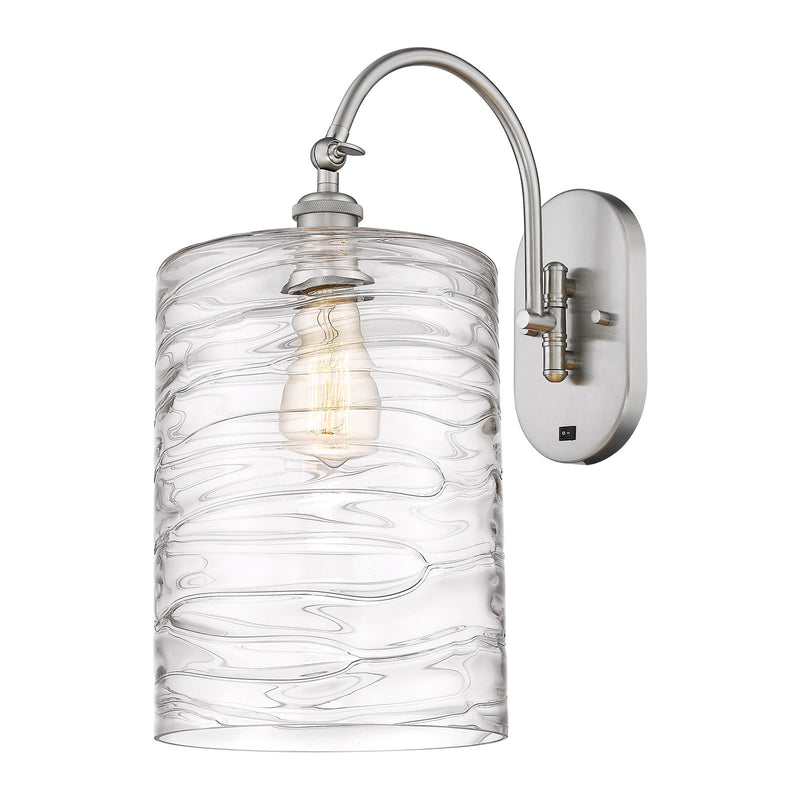 Innovations Cobbleskill 9in 1-Light Wall Sconce | Industrial Brushed Satin Nickel and Deco Swirl Clear Glass | Bedroom & Hallway | Model 918-1W-SN-G1113-L