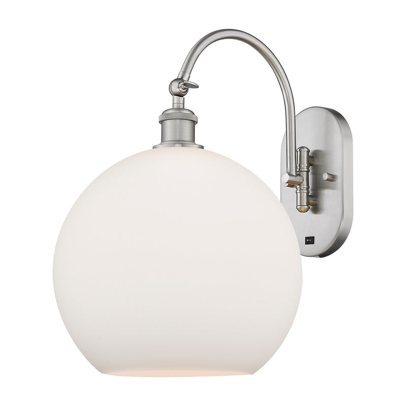 Innovations Athens 12in 1-Light Wall Sconce | Industrial Brushed Satin Nickel and Matte White Glass | Bedroom & Hallway Accent | Model 918-1W-SN-G121-12