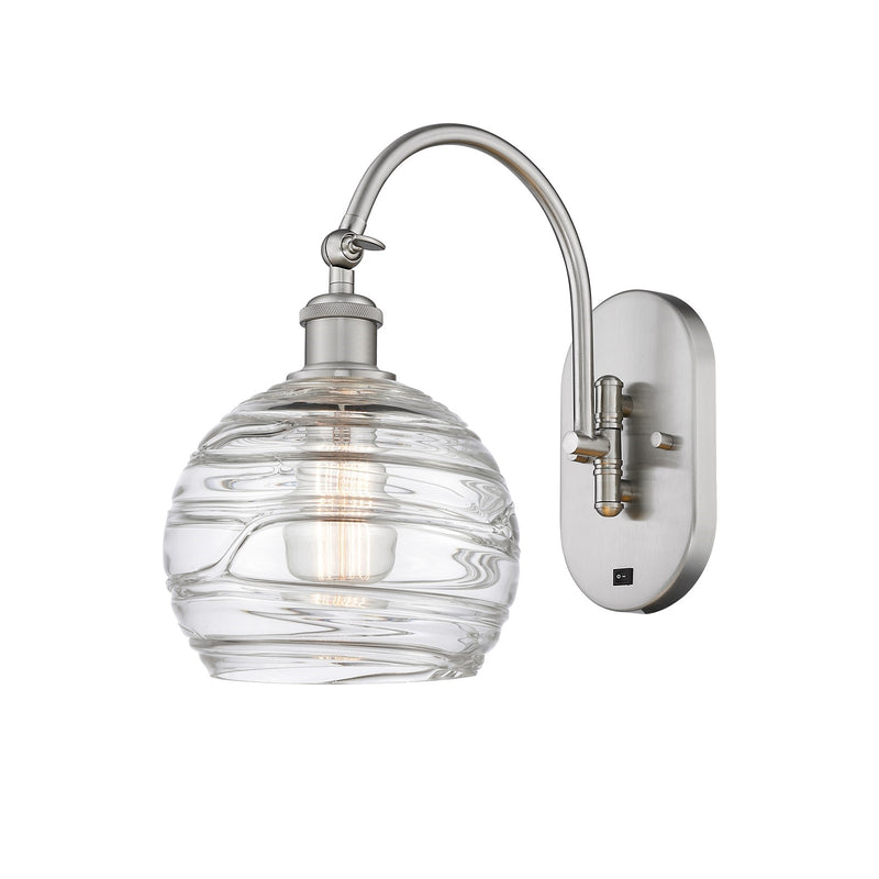 Innovations Athens Deco Swirl 8in 1-Light Wall Sconce | Industrial Brushed Satin Nickel and Clear Deco Swirl Glass | Bedroom & | Model 918-1W-SN-G1213-8CL