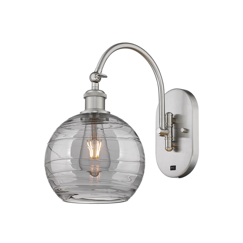 Innovations Athens Deco Swirl 8in 1-Light Wall Sconce | Industrial Brushed Satin Nickel and Light Smoke Deco Swirl Glass | Model 918-1W-SN-G1213-8SM