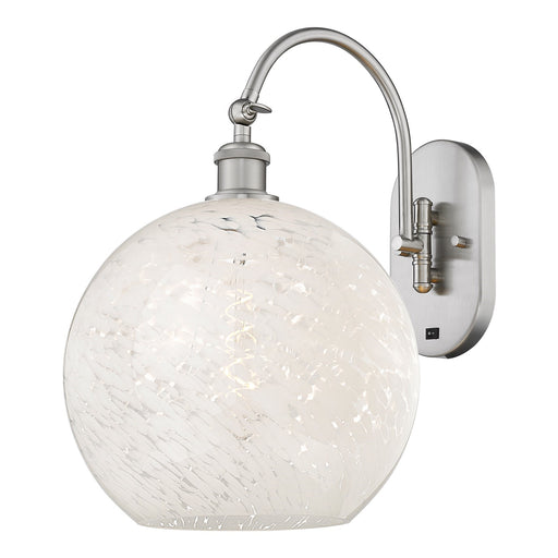 Innovations White Mouchette 12in 1-Light Wall Sconce | Industrial Brushed Satin Nickel and White Mouchette Glass | Bathroom & | Model 918-1W-SN-G1216-12WM