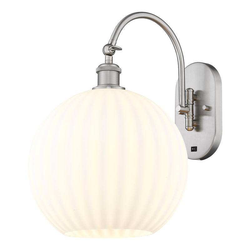 Innovations Ballston 12in 1-Light Wall Sconce | Industrial Brushed Satin Nickel and White Venetian Glass | Hallway & Bathroom | Model 918-1W-SN-G1217-12WV