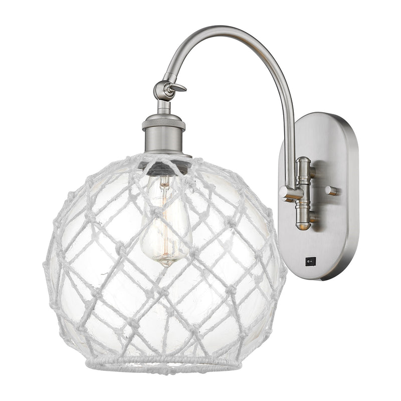 Innovations Farmhouse Rope 10in 1-Light Wall Sconce | Industrial Brushed Satin Nickel and Clear Glass with White Rope | Model 918-1W-SN-G122-10RW