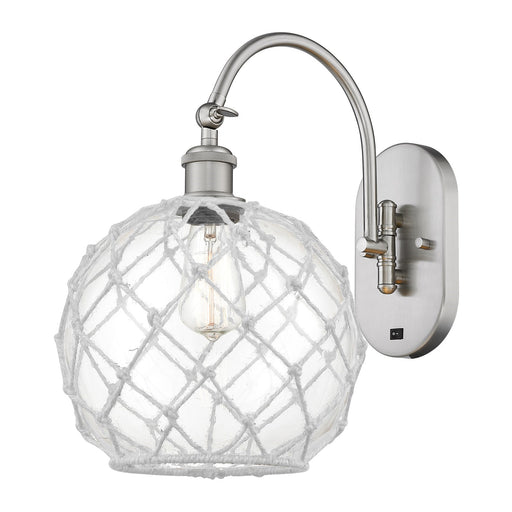 Innovations Farmhouse Rope 10in 1-Light Wall Sconce | Industrial Brushed Satin Nickel and Clear Glass with White Rope | Model 918-1W-SN-G122-10RW