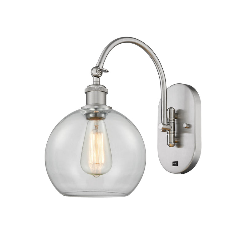 Innovations Athens 8in 1Light Wall Sconce | Industrial Brushed Satin Nickel Steel and Clear Glass | Hallway & Bathroom Accent | Model 918-1W-SN-G122-8