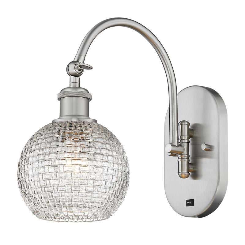 Innovations Athens 6in 1-Light Wall Sconce | Industrial Brushed Satin Nickel and Clear Basket Weave Glass | Hallway & Bedroom | Model 918-1W-SN-G122C-6CL