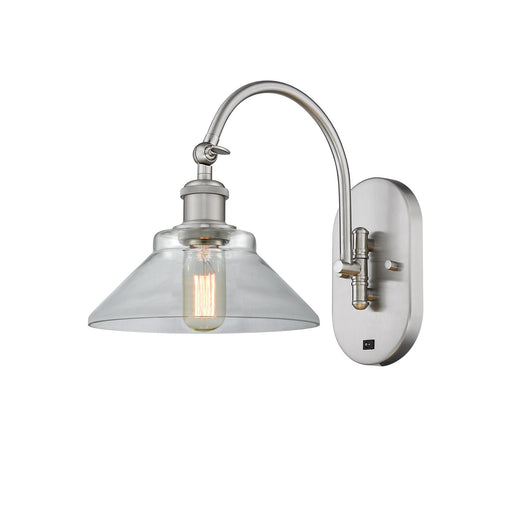 Innovations Orwell 8in 1-Light Wall Sconce | Industrial Brushed Satin Nickel Steel and Clear Glass | Bedroom & Hallway Accent | Model 918-1W-SN-G132