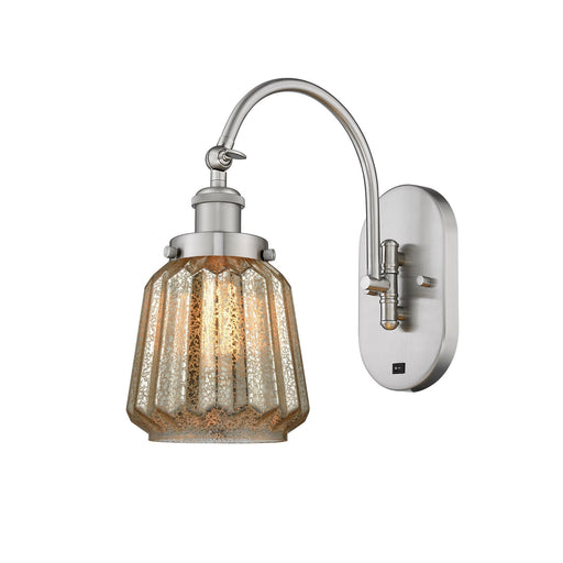 Innovations Chatham 7in 1-Light Swing Arm Lamp | Art Deco Brushed Satin Nickel and Mercury Ribbed Glass | Bedroom & Living Room | Model 918-1W-SN-G146-LED