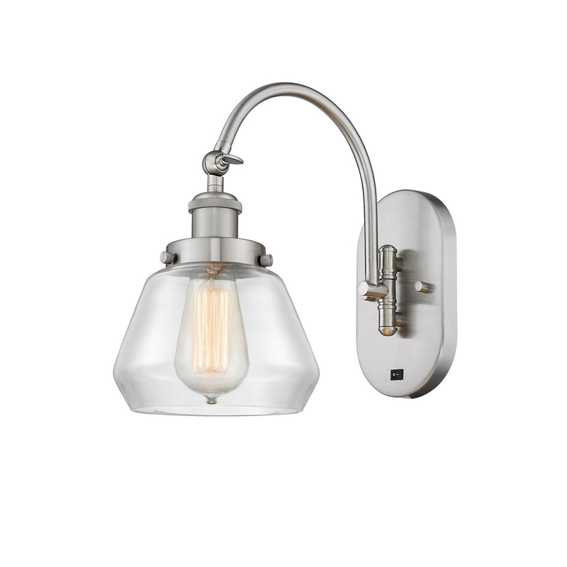 Innovations Fulton 7in 1-Light Swing Arm Lamp | Industrial Brushed Satin Nickel Steel and Clear Glass | Bedroom & Living Room | Model 918-1W-SN-G172-LED
