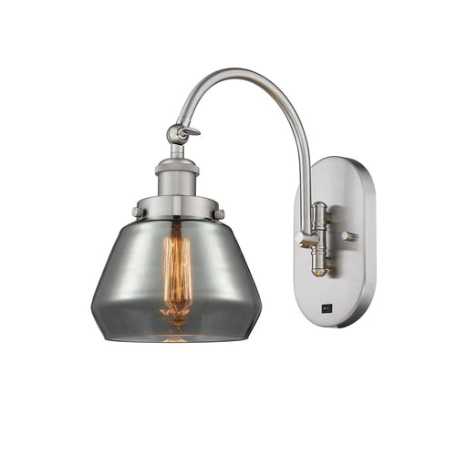 Innovations Fulton 7in 1-Light Swing Arm Lamp | Industrial Brushed Satin Nickel Steel and Light Smoke Glass | Bedroom & Living | Model 918-1W-SN-G173-LED