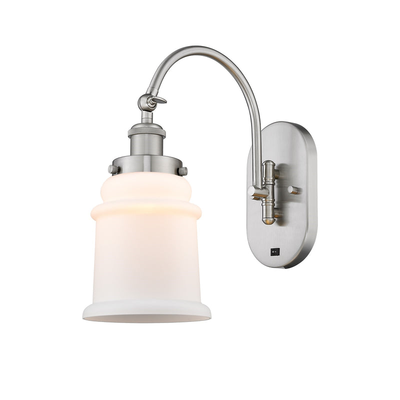 Innovations Canton 6.5in 1-Light Swing Arm Lamp | Industrial Brushed Satin Nickel Steel and Matte White Frosted Glass | Bedroom & | Model 918-1W-SN-G181