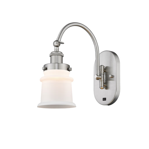 Innovations Canton 6.5in 1-Light Swing Arm Sconce | Industrial Brushed Satin Nickel and Matte White Frosted Glass | Bedroom & | Model 918-1W-SN-G181S-LED