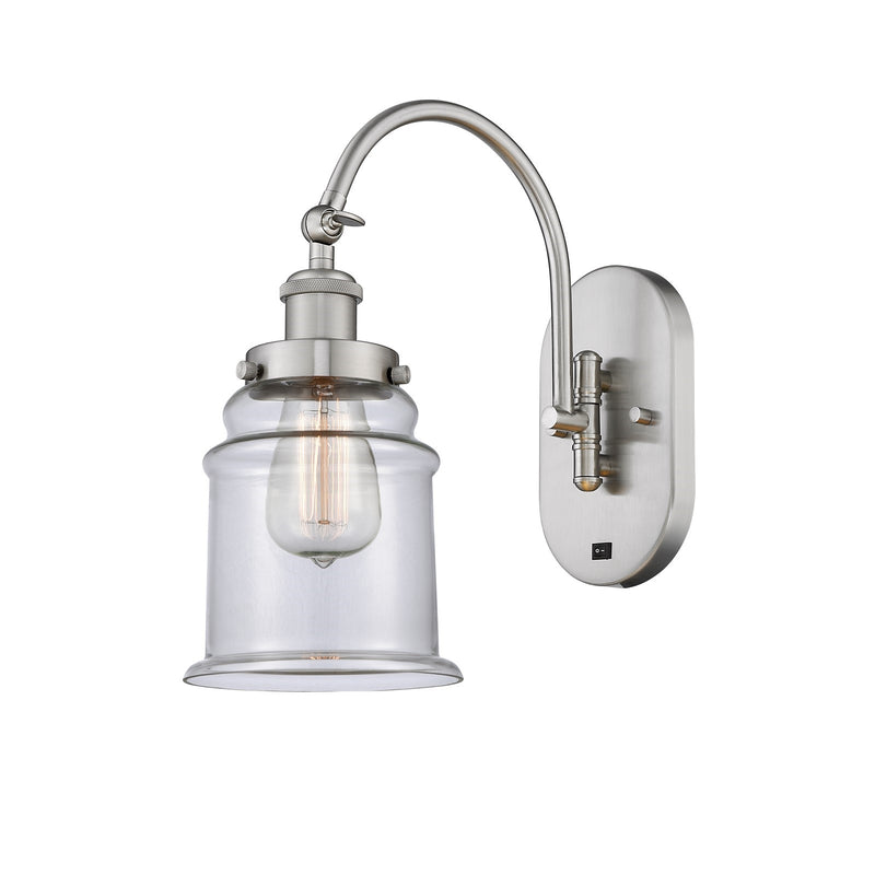 Innovations Canton 6.5in 1-Light Swing Arm Sconce | Industrial Brushed Satin Nickel and Clear Glass | Bedroom & Living Room Reading | Model 918-1W-SN-G182