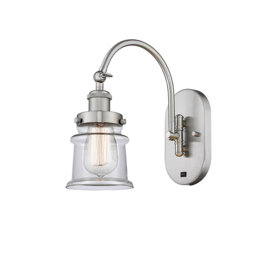 Innovations Canton 7in 1-Light Swing Arm Wall Sconce | Industrial Brushed Satin Nickel Steel and Clear Small Glass | Bedroom & | Model 918-1W-SN-G182S-LED