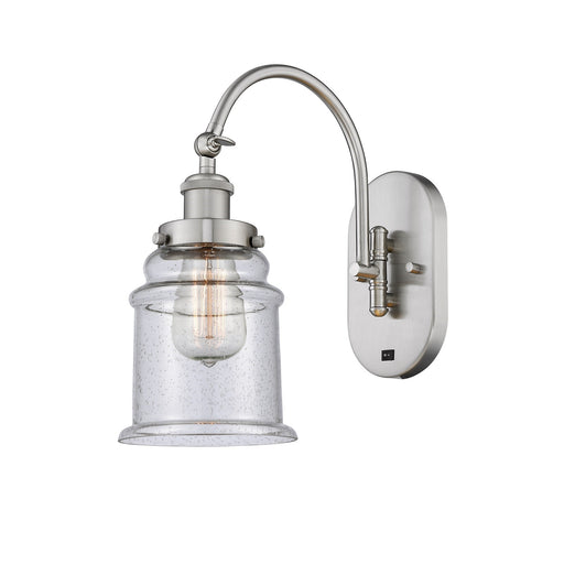 Innovations Canton 1-Light Swing Arm Wall Sconce | Industrial Brushed Satin Nickel and Seedy Glass | Bedroom & Living Room | Model 918-1W-SN-G184-LED
