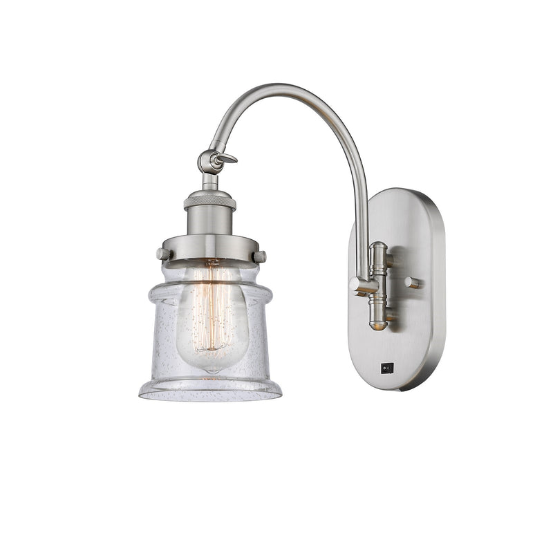 Innovations Canton 1-Light Swing Arm Wall Sconce | Industrial Brushed Satin Nickel and Small Seedy Glass | Bedroom & Living | Model 918-1W-SN-G184S-LED