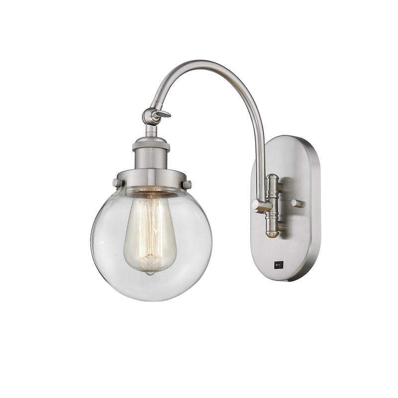 Innovations Beacon 6in 1-Light Swing Arm Wall Sconce | Industrial Brushed Satin Nickel Steel and Clear Glass | Bedroom & Living | Model 918-1W-SN-G202-6