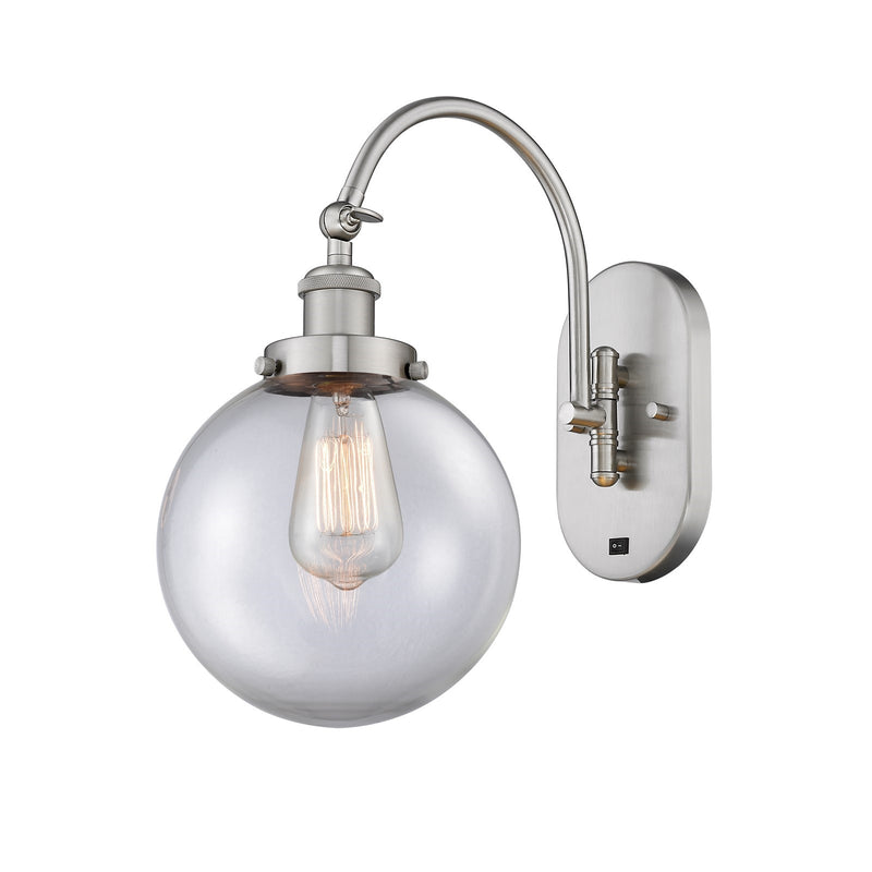 Innovations Beacon 8in 1-Light Swing Arm Wall Sconce | Industrial Brushed Satin Nickel Steel and Clear Glass | Bedroom & Living | Model 918-1W-SN-G202-8