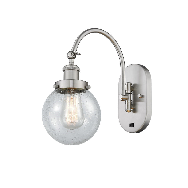Innovations Beacon 6in 1-Light LED Swing Arm Wall Sconce | Industrial Brushed Satin Nickel Steel and Seedy Glass | Bedroom & | Model 918-1W-SN-G204-6-LED