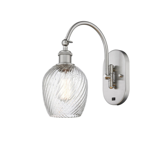 Innovations Salina 5.75in 1-Light Wall Sconce | Industrial Brushed Satin Nickel and Clear Spiral Fluted Glass | Bedroom & Hallway | Model 918-1W-SN-G292