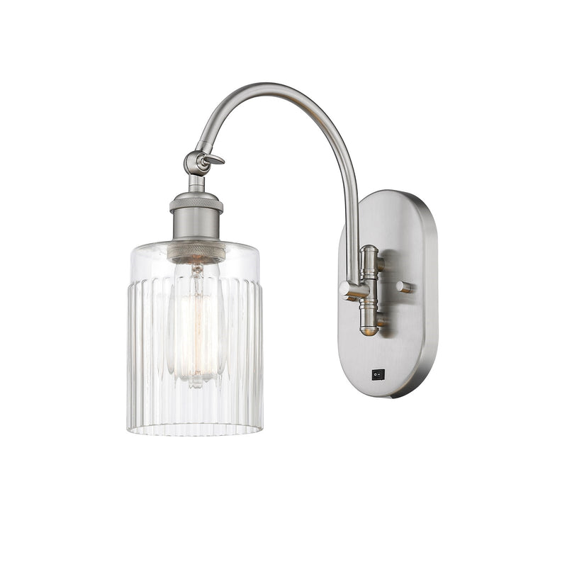 Innovations Hadley 1-Light 4.5in Wall Sconce | Industrial Brushed Satin Nickel and Clear Ribbed Glass | Bedroom & Hallway Accent | Model 918-1W-SN-G342
