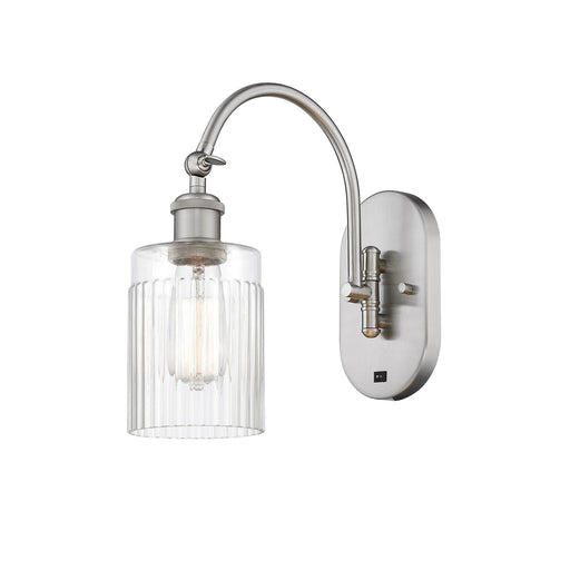 Innovations Hadley 1-Light 4.5in Wall Sconce | Industrial Brushed Satin Nickel and Clear Ribbed Glass | Bedroom & Hallway Accent | Model 918-1W-SN-G342