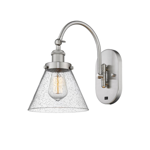 Innovations Cone 8in 1-Light Swing Arm Lamp | Industrial Brushed Satin Nickel Steel and Seedy Glass | Bedroom & Living Room Reading | Model 918-1W-SN-G44