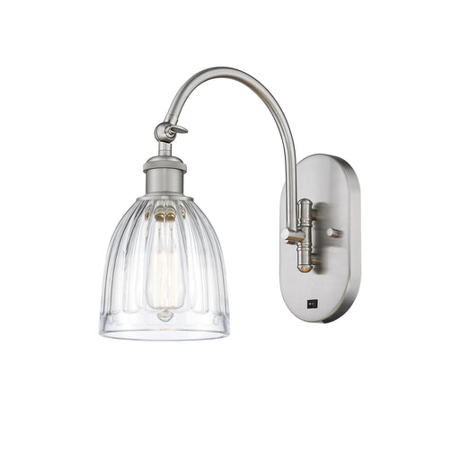 Innovations Brookfield 5.75in 1-Light Wall Sconce | Industrial Brushed Satin Nickel Steel and Clear Ribbed Glass | Bedroom & | Model 918-1W-SN-G442