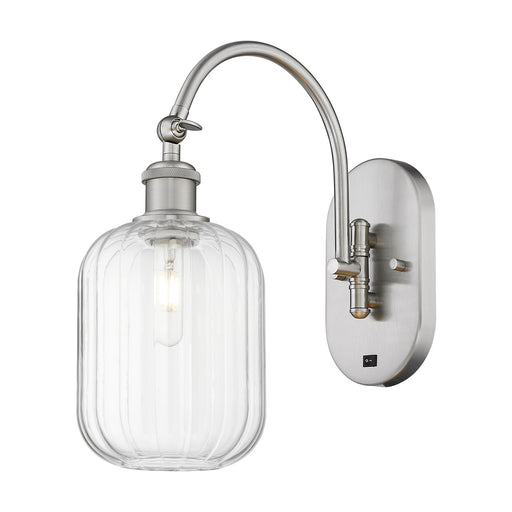 Innovations Preston Cylinder 6.75in 1-Light Wall Sconce | Industrial Brushed Satin Nickel Steel and Clear Glass | Hallway & | Model 918-1W-SN-G460-7CL