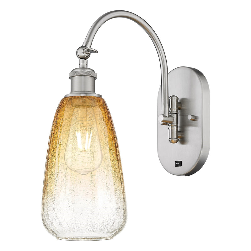 Innovations Brookhaven Almond 6in 1-Light Wall Sconce | Industrial Brushed Satin Nickel and Amber Glass | Hallway & Bedroom | Model 918-1W-SN-G480-6AM