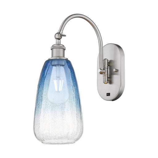 Innovations Brookhaven Almond 6in 1-Light Wall Sconce | Industrial Brushed Satin Nickel and Sapphire Blue Glass | Hallway & | Model 918-1W-SN-G480-6SB