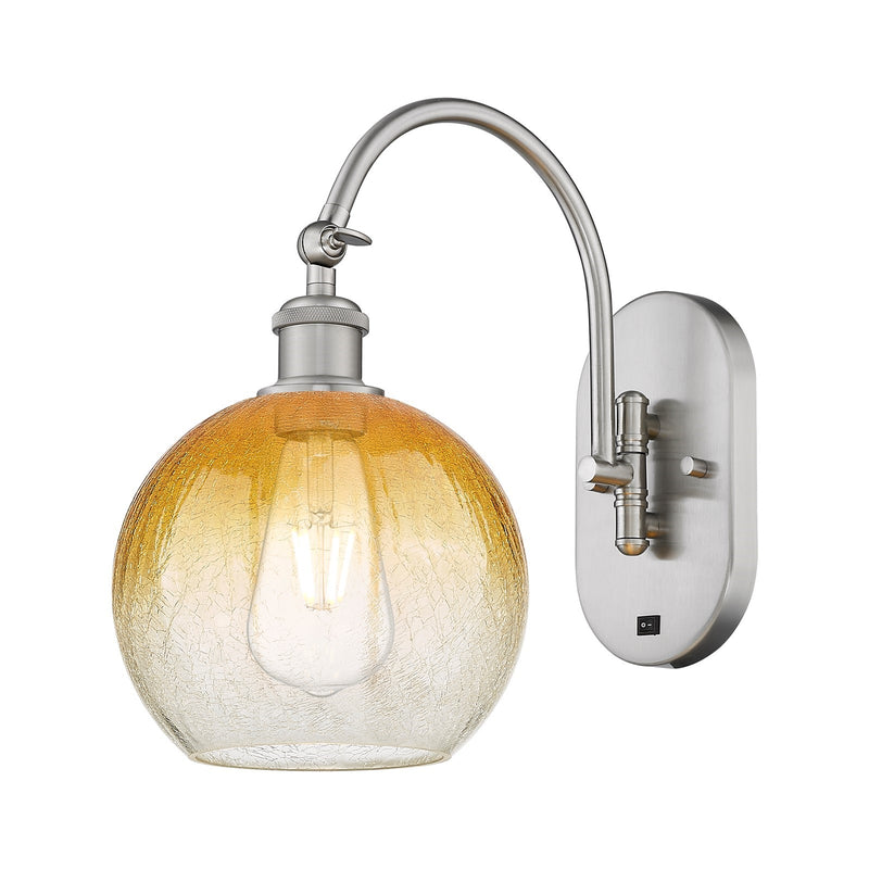 Innovations Brookhaven Globe 8in 1-Light Wall Sconce | Industrial Brushed Satin Nickel and Amber Glass | Hallway & Bedroom | Model 918-1W-SN-G483-8AM