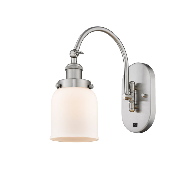 Innovations Bell 5in 1-Light Swing Arm Wall Sconce | Industrial Brushed Satin Nickel Steel and Matte White Frosted Glass | Model 918-1W-SN-G51-LED