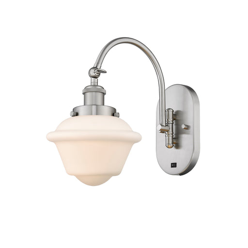 Innovations Oxford 7.5in 1-Light LED Swing Arm Wall Sconce | Traditional Brushed Satin Nickel and Matte White Frosted Glass | Model 918-1W-SN-G531-LED