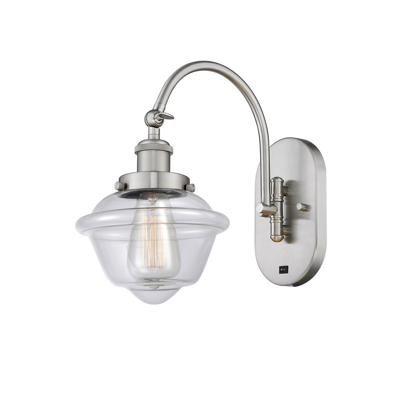 Innovations Oxford 7.5in 1-Light Swing Arm Lamp | Traditional Brushed Satin Nickel Steel and Clear Schoolhouse Glass | Bedroom & | Model 918-1W-SN-G532