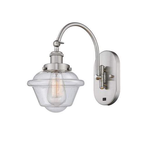 Innovations Oxford 8in 1-Light Swing Arm Wall Sconce | Traditional Brushed Satin Nickel and Seedy Glass | Bedroom & Living Room | Model 918-1W-SN-G534