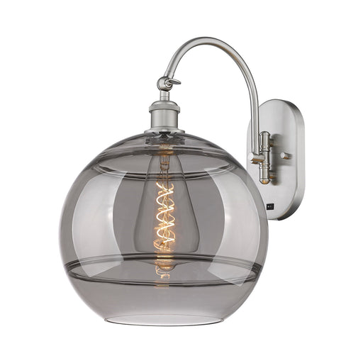 Innovations Rochester 12in 1-Light Wall Sconce | Industrial Brushed Satin Nickel and Light Smoke Glass | Bedroom & Hallway | Model 918-1W-SN-G556-12SM