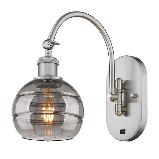 Innovations Rochester 6in 1-Light Wall Sconce | Industrial Brushed Satin Nickel and Light Smoke Glass | Bedroom & Hallway | Model 918-1W-SN-G556-6SM